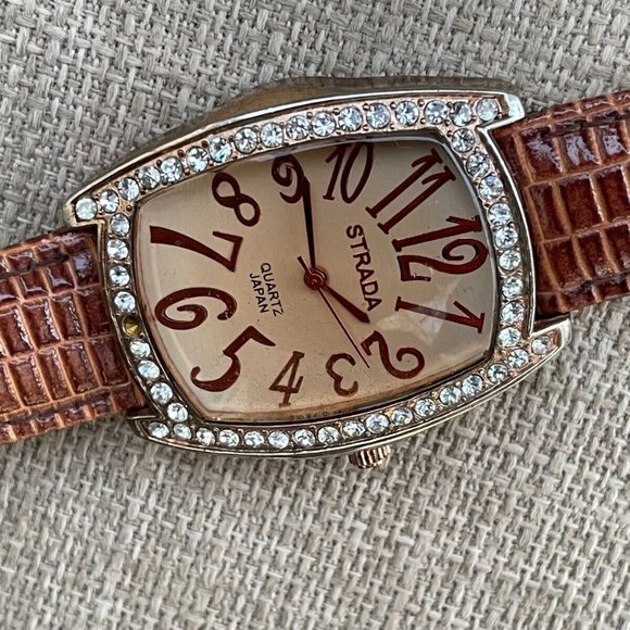 Strada Ldies Wristwatch Brown Leather Band Japan Quartz Movement - Picture 9 of 12